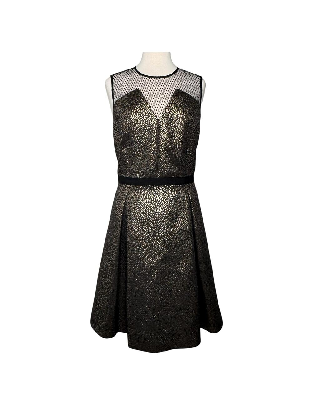 Draper James for Net-a-Porter Kara Dress 14 Gold Black Pleated Cocktail (NWT!)